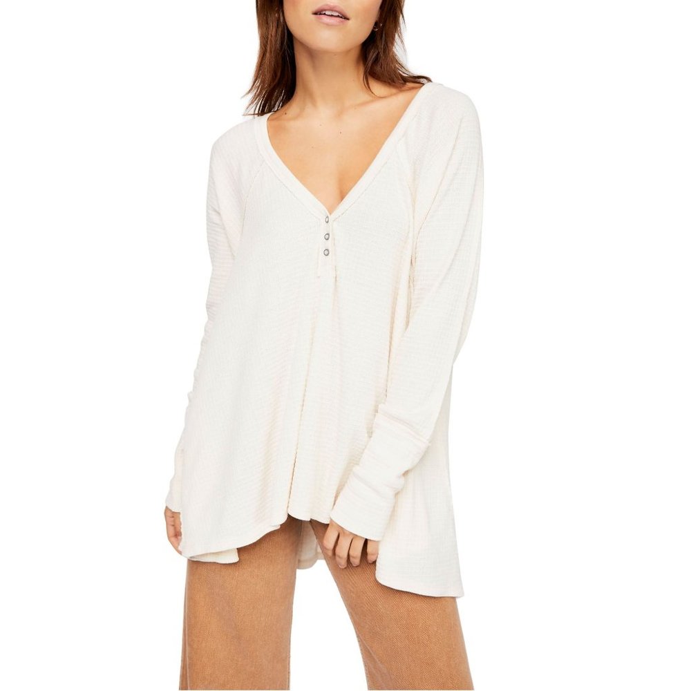 Free People White Long Sleeve Henley Top - Picture 2 of 11